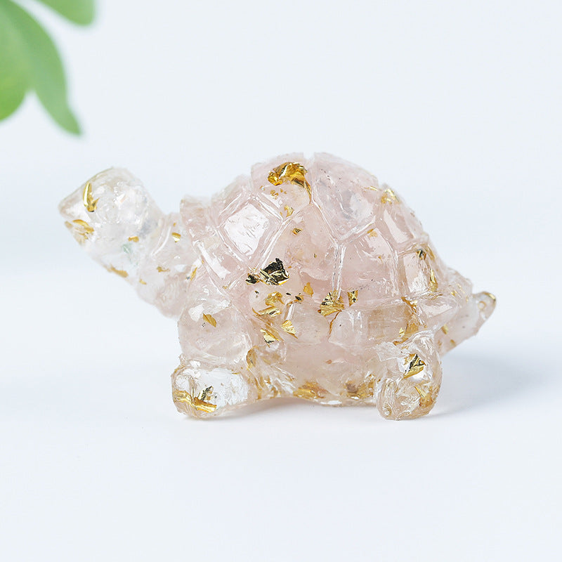 Olivenorma Crystal Gravel Glue Little Turtle Gemstone Decoration - Rose Quartz&Gold Leaf - image 25
