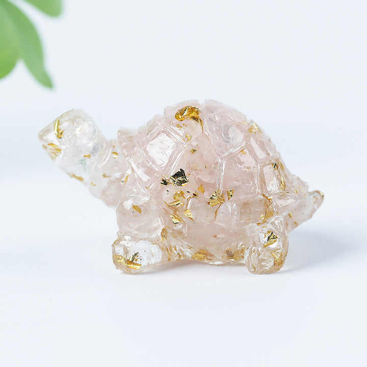 Olivenorma Crystal Gravel Glue Little Turtle Gemstone Decoration - Rose Quartz&Gold Leaf - image 25