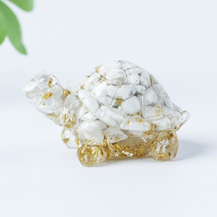 Olivenorma Crystal Gravel Glue Little Turtle Gemstone Decoration - White Turquoise&Gold Leaf - image 39