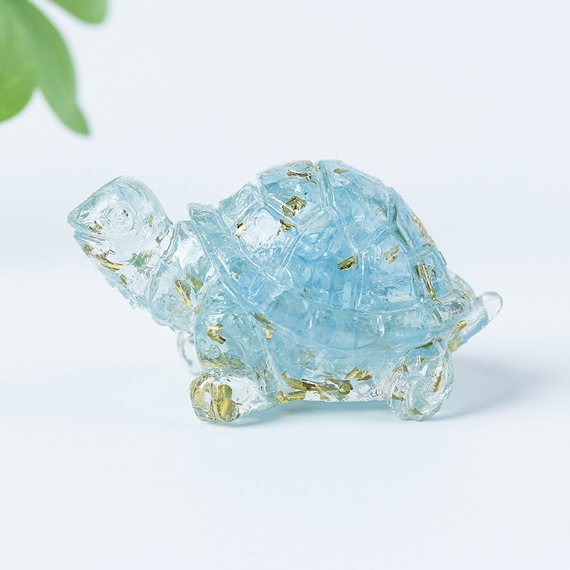 Olivenorma Crystal Gravel Glue Little Turtle Gemstone Decoration - Aquamarine&Gold Leaf - image 41