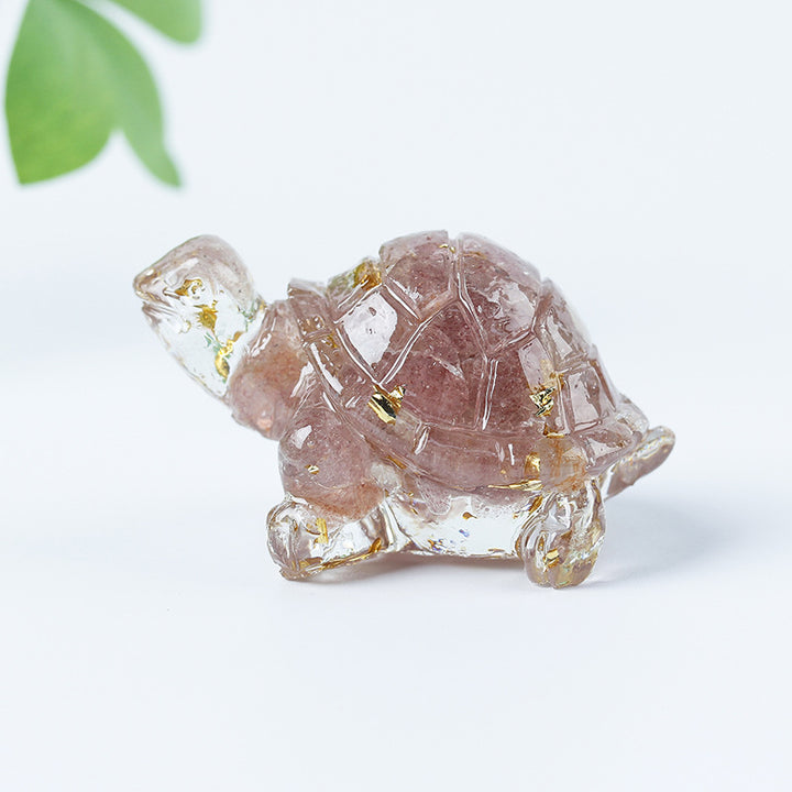 Olivenorma Golden Journey Gem Turtle Figurine Gemstone Decoration - Strawberry Quartz - With Card - image 45