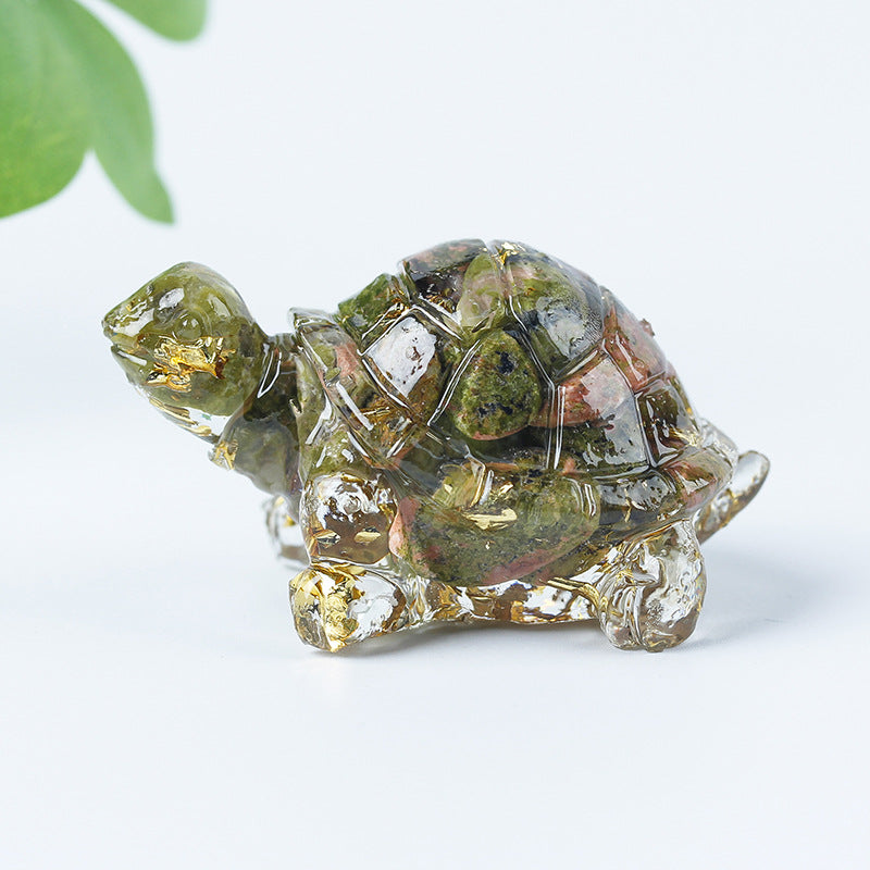 Olivenorma Golden Journey Gem Turtle Figurine Gemstone Decoration - Unakite - With Card - image 49