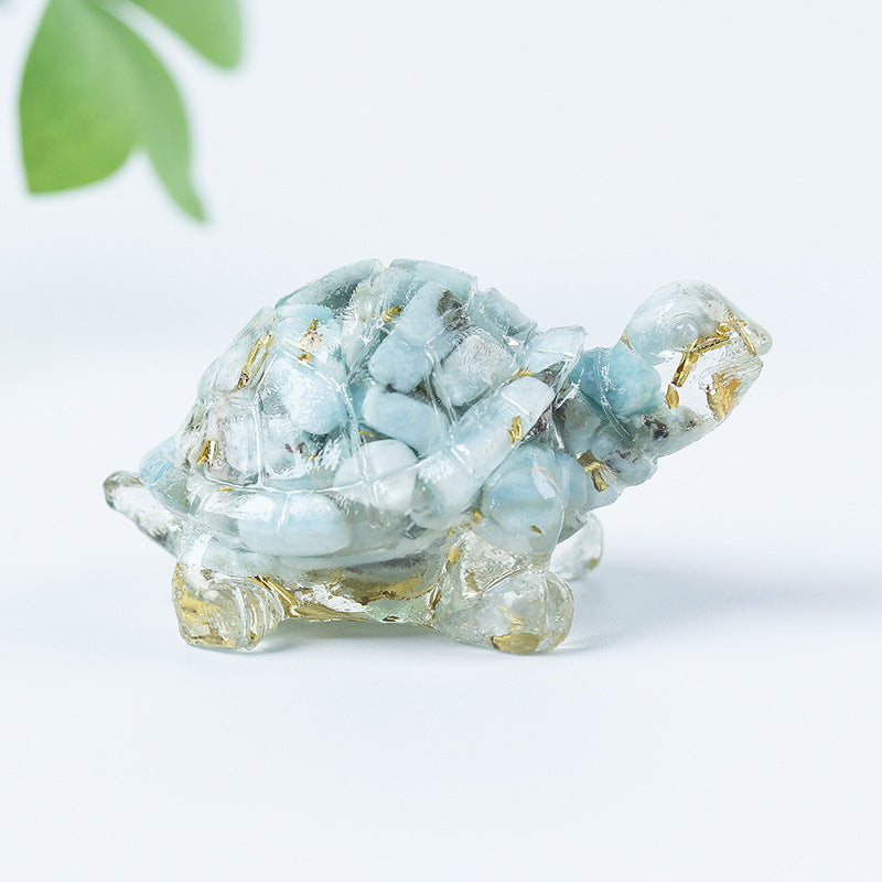 Olivenorma Golden Journey Gem Turtle Figurine Gemstone Decoration - Amazonite&Gold Leaf - With Card - image 57