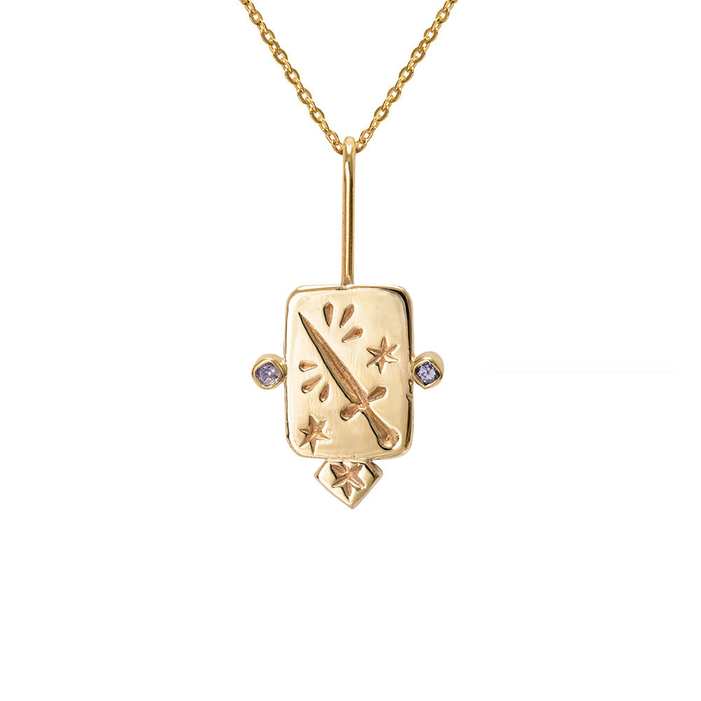 Olivenorma Stainless Steel Tarot Cards Inlaid Zirconia Necklace - Swords - image 1