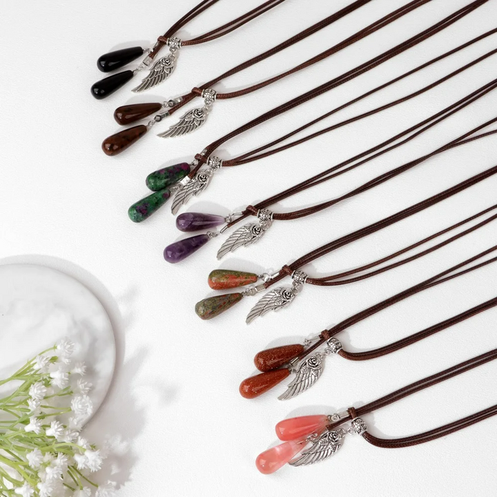 Olivenorma Leather Rope Wings Natural Stone Drop Pendant Necklace - image 0