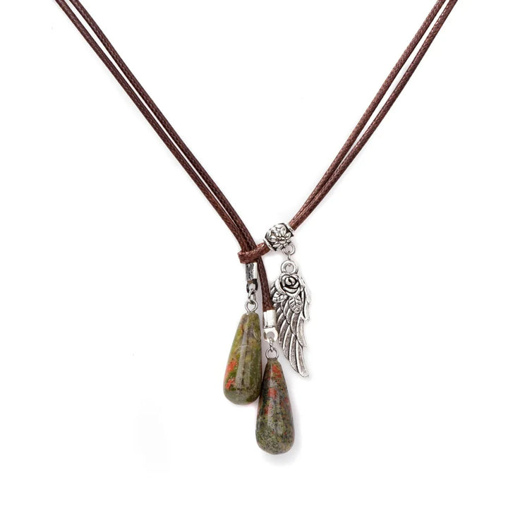 Olivenorma Leather Rope Wings Natural Stone Drop Pendant Necklace - Unakite - image 6