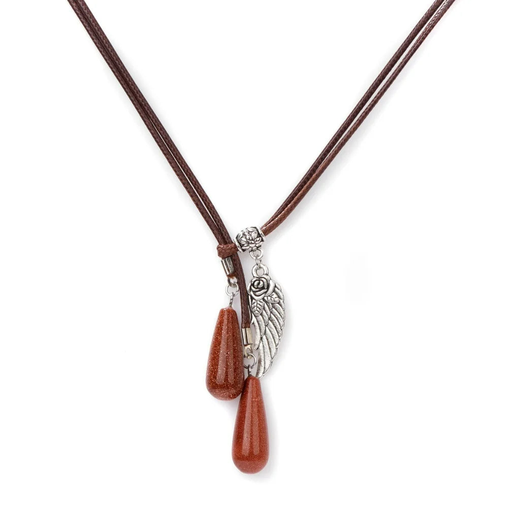 Olivenorma Leather Rope Wings Natural Stone Drop Pendant Necklace - Sandstone - image 10