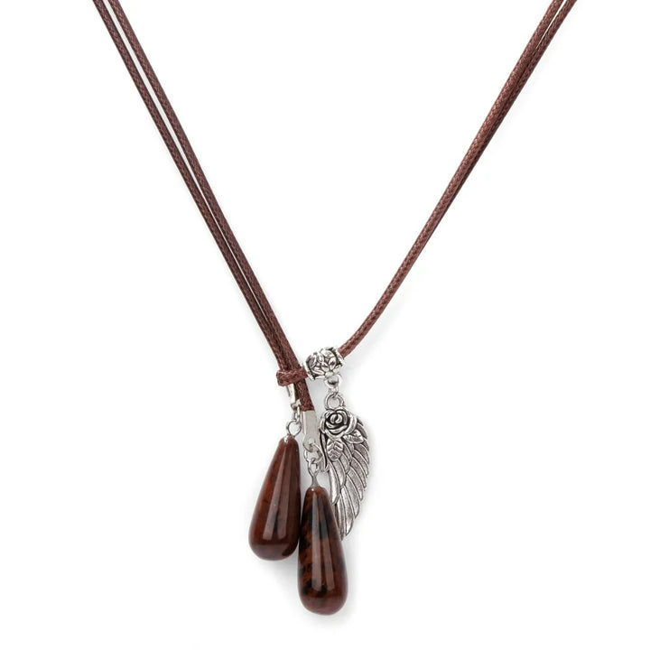 Olivenorma Leather Rope Wings Natural Stone Drop Pendant Necklace - Mahogany Obsidian - image 12