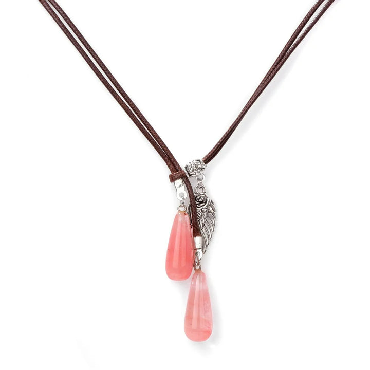 Olivenorma Leather Rope Wings Natural Stone Drop Pendant Necklace - Red Smelting Quartz - image 16