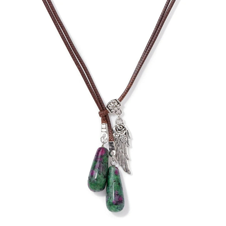 Olivenorma Leather Rope Wings Natural Stone Drop Pendant Necklace - Ruby Zoisite - image 4