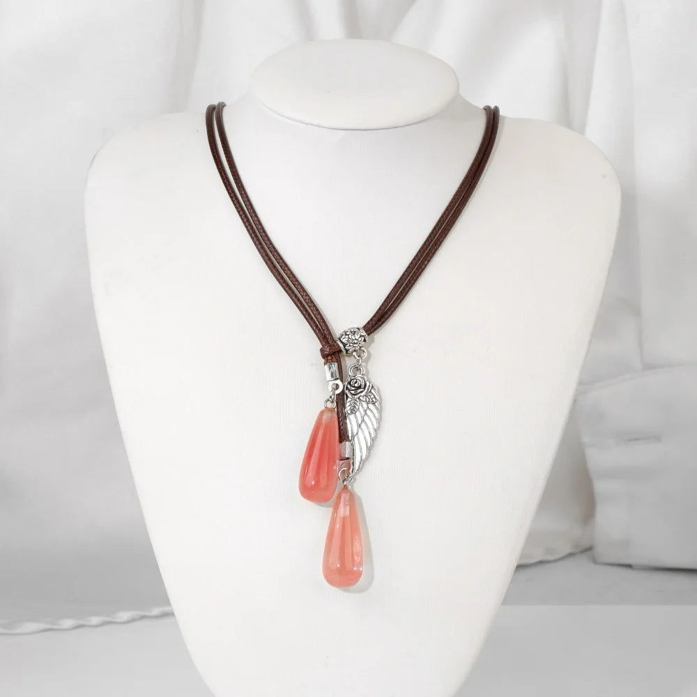 Olivenorma Leather Rope Wings Natural Stone Drop Pendant Necklace - image 17