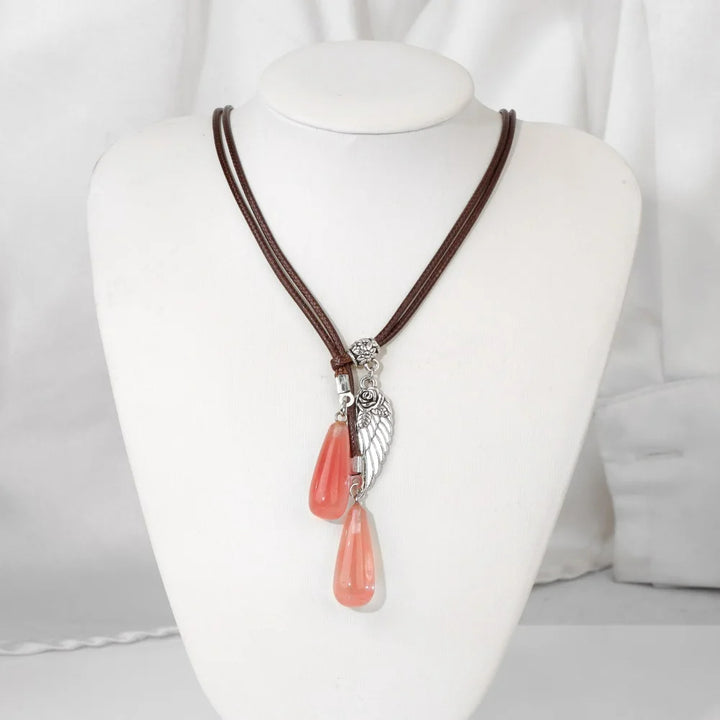 Olivenorma Leather Rope Wings Natural Stone Drop Pendant Necklace - image 17