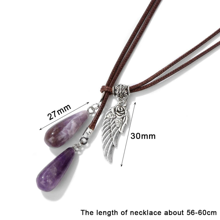 Olivenorma Leather Rope Wings Natural Stone Drop Pendant Necklace - image 19