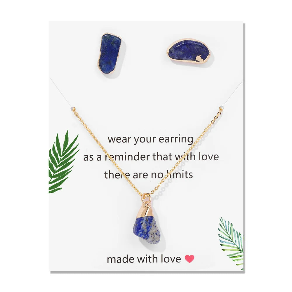 Olivenorma Trendy Irregular Natural Raw Stone Jewelry Set - Lapis Lazuli - image 5