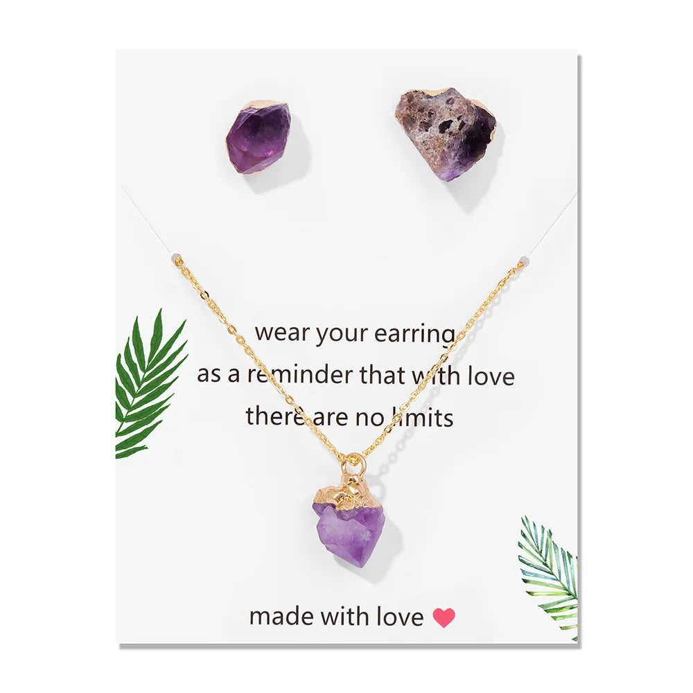 Olivenorma Trendy Irregular Natural Raw Stone Jewelry Set - Amethyst - image 9