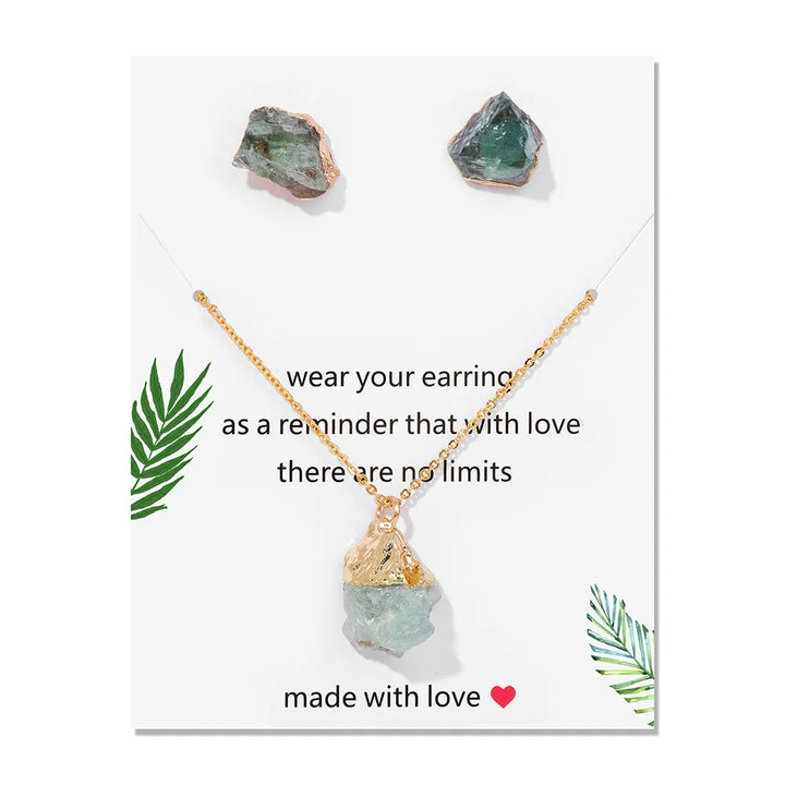Olivenorma Trendy Irregular Natural Raw Stone Jewelry Set - Fluorite - image 11
