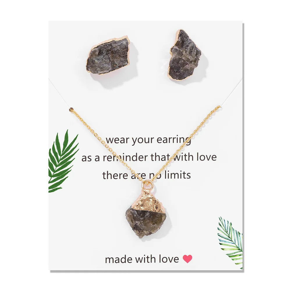 Olivenorma Trendy Irregular Natural Raw Stone Jewelry Set - Labradorite - image 13