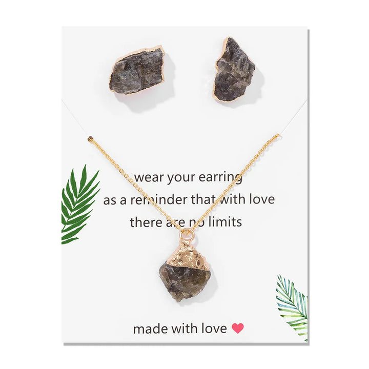 Olivenorma Trendy Irregular Natural Raw Stone Jewelry Set - Labradorite - image 13