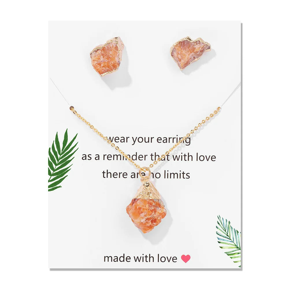 Olivenorma Trendy Irregular Natural Raw Stone Jewelry Set - Sun Stone - image 15