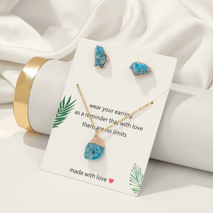 Olivenorma Trendy Irregular Natural Raw Stone Jewelry Set - Blue Apatite - image 0