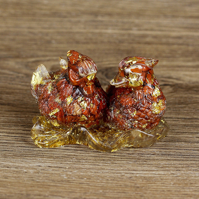 Olivenorma Cute Crystal Mandarin Duck Glue Ornaments Gemstone Decoration - Red Jasper - image 1