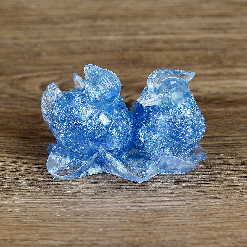 Olivenorma Cute Crystal Mandarin Duck Glue Ornaments Gemstone Decoration - Aquamarine - image 3