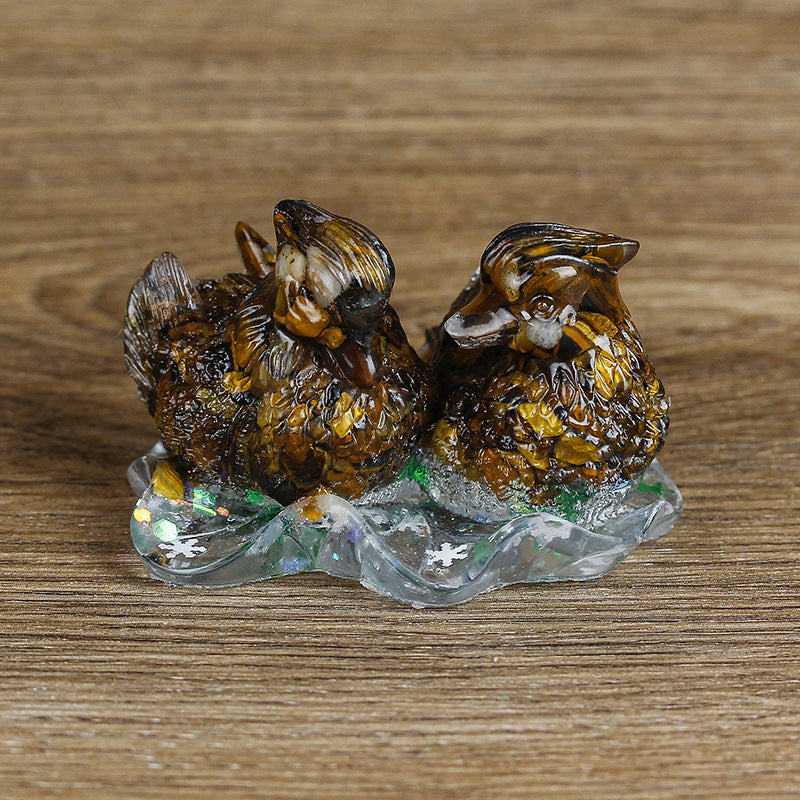 Olivenorma Cute Crystal Mandarin Duck Glue Ornaments Gemstone Decoration - Tiger Eye - image 19