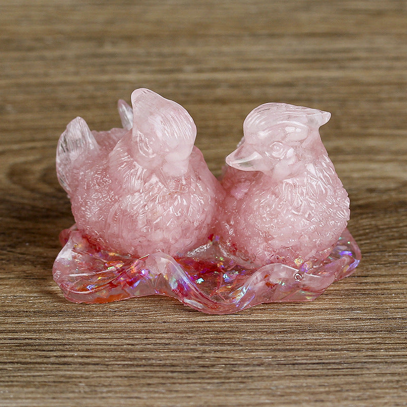 Olivenorma Cute Crystal Mandarin Duck Glue Ornaments Gemstone Decoration - Rose Quartz - image 23