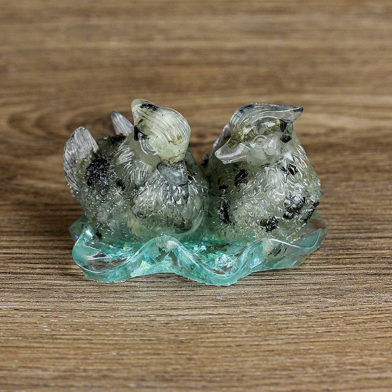 Olivenorma Cute Crystal Mandarin Duck Glue Ornaments Gemstone Decoration - Prehnite - image 27