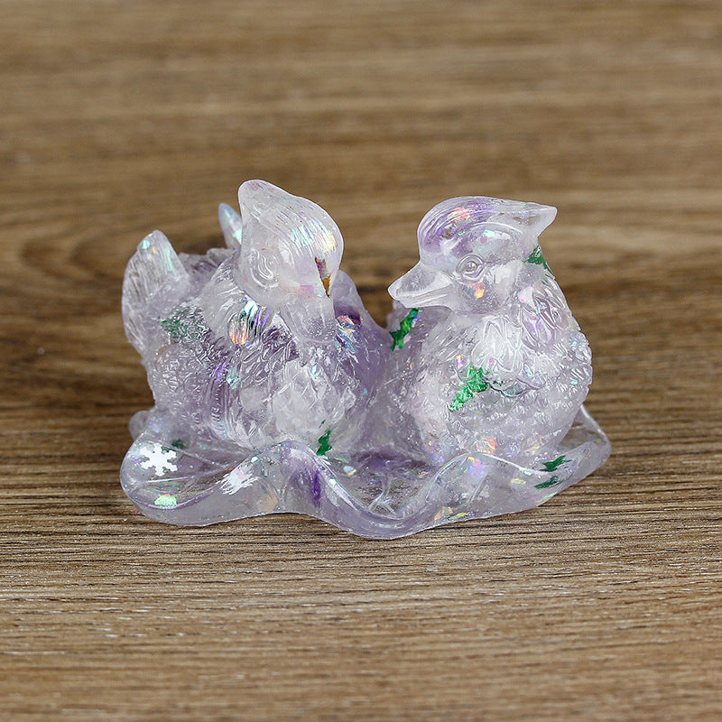 Olivenorma Cute Crystal Mandarin Duck Glue Ornaments Gemstone Decoration - Lavender - image 30