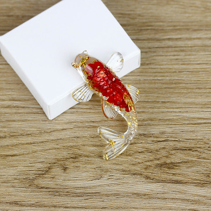 Olivenorma Ocean Harmony Crystal Fish Figurine Gemstone Decoration - Red Coral - With Card - image 12