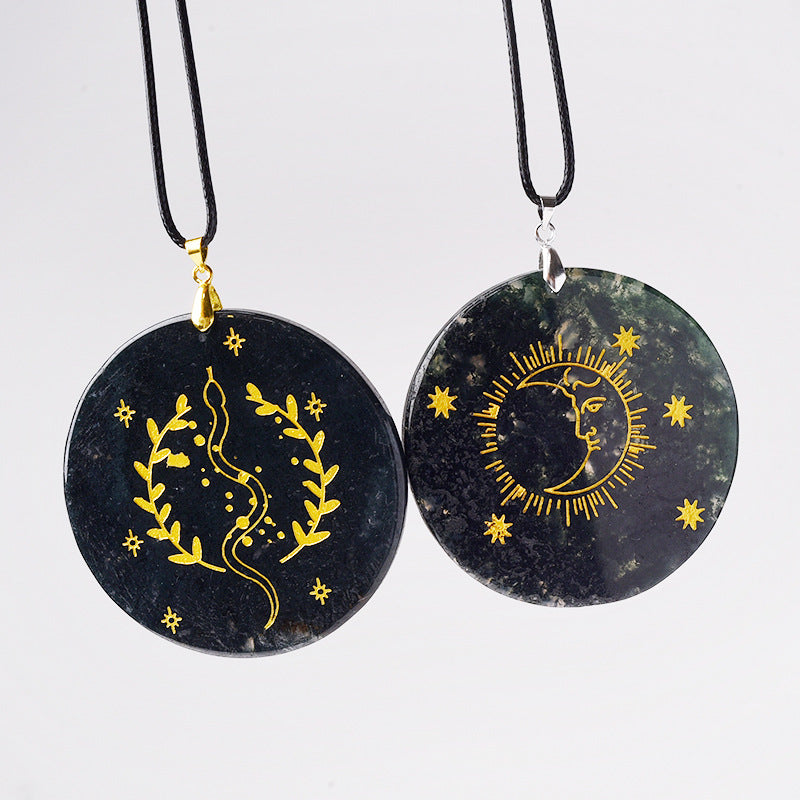 Olivenorma Crystal Moss Agate Disc Pendant Accessories Decoration - image 3