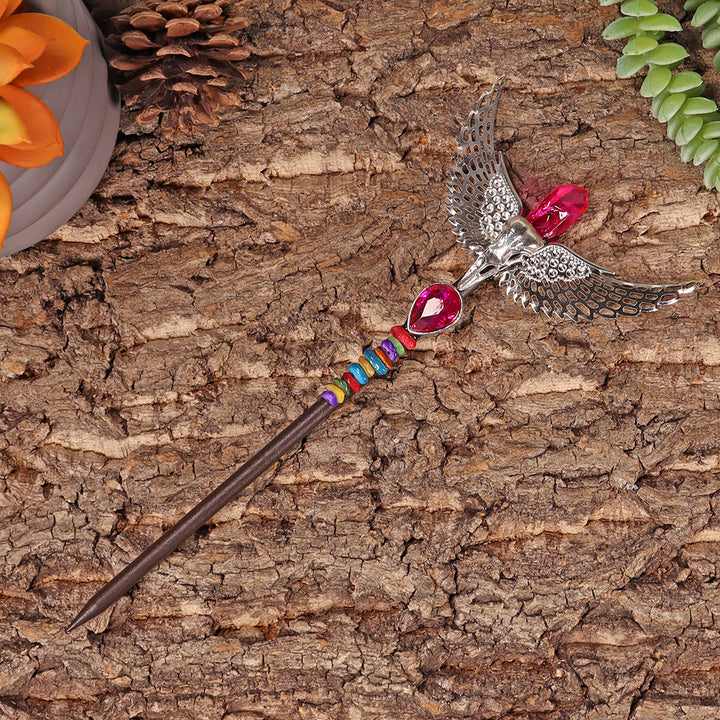 Olivenorma 18cm Fairy Wand Hairpin Halloween Crystal Wands - Red Smelting Quartz&Silver Wings - image 1