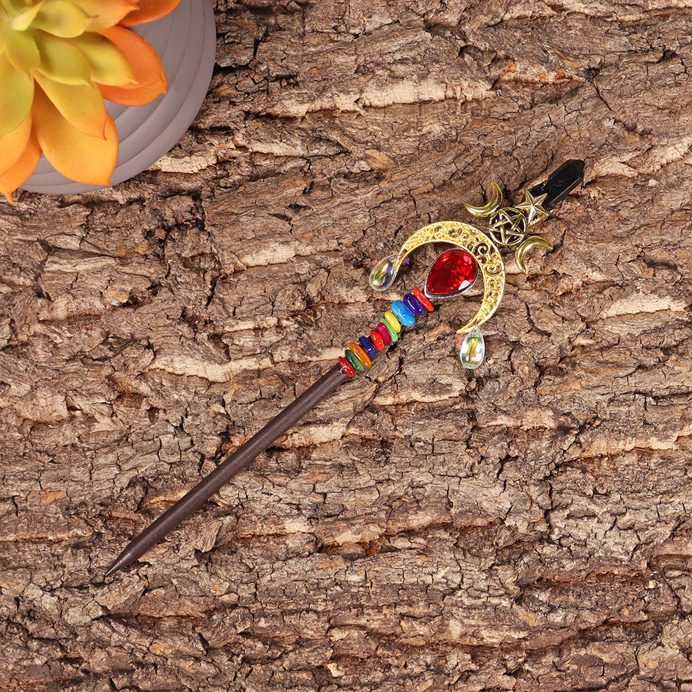 Olivenorma 18cm Fairy Wand Hairpin Halloween Crystal Wands - Obsidian&Double Moon Phase& Crescent Moon - image 17