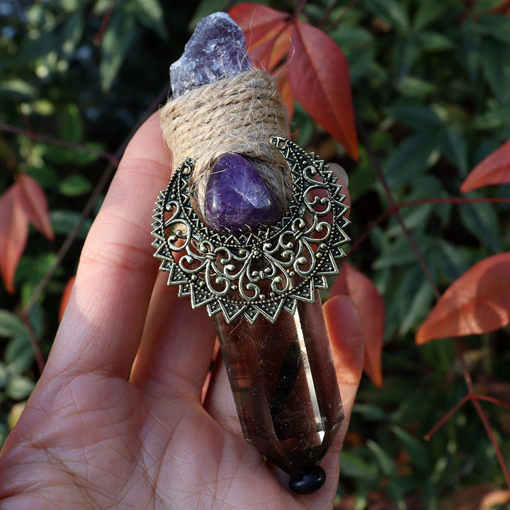 Olivenorma Natural Pointed Crystal Pillars Shaman Moon Crystal Wands - Amethyst&Smoky Quartz - image 4