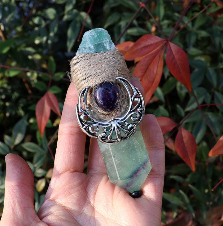 Olivenorma Natural Pointed Crystal Pillars Shaman Moon Crystal Wands - Fluorite&Green Fluorite&Amethyst - image 15
