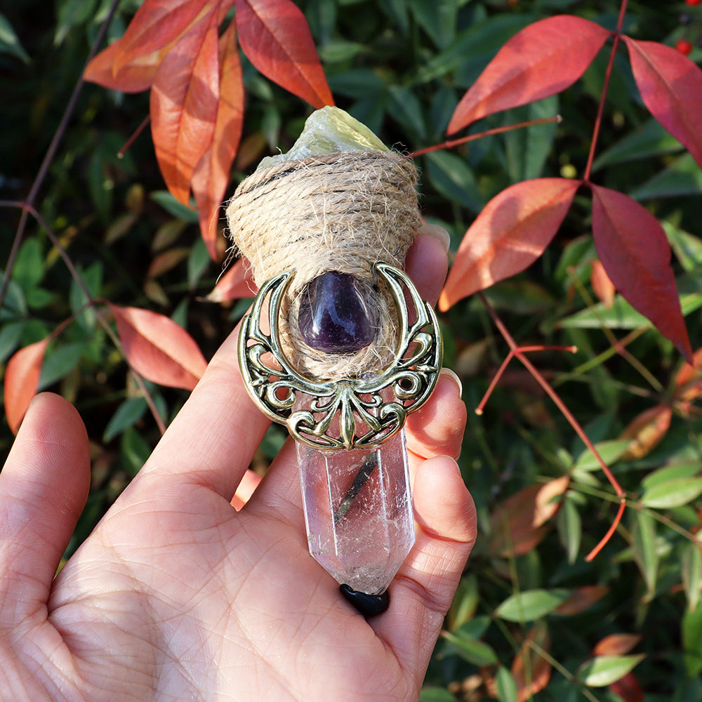 Olivenorma Natural Pointed Crystal Pillars Shaman Moon Crystal Wands - Citrine&Clear Quartz&Amethyst - image 1
