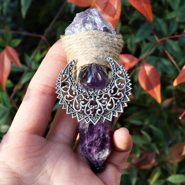 Olivenorma Natural Pointed Crystal Pillars Shaman Moon Crystal Wands - Amethyst - image 14