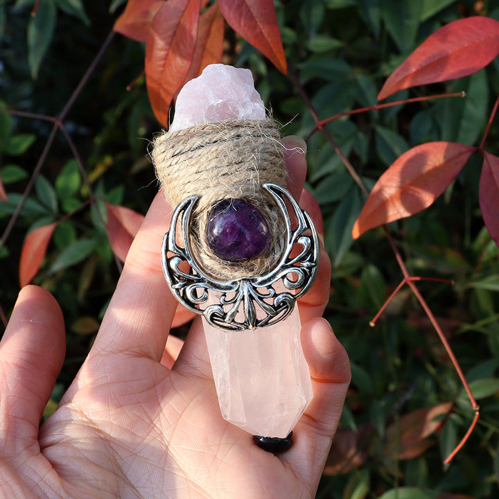 Olivenorma Natural Pointed Crystal Pillars Shaman Moon Crystal Wands - Rose Quartz&Amethyst - image 7