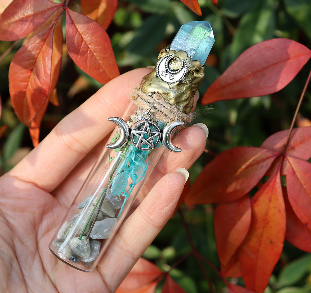 Olivenorma Natural Crystal Gravel Witch Energy Crystal Bottle - Aquamarine&Labradorite - image 1
