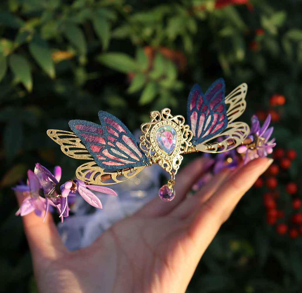 Olivenorma Natural Crystal Stone Wiccan Moon Wreath Crystal Crown - Amethyst&Elf Wings - image 10