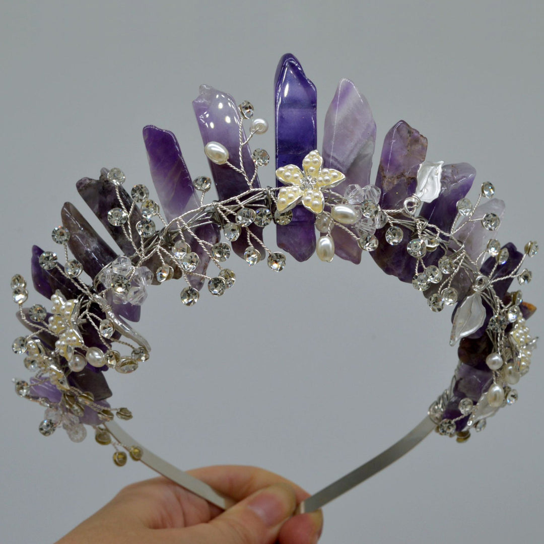 Olivenorma Handmade Flower Headband Natural Crystal Crown - Amethyst&Silver Wire Flower - image 5