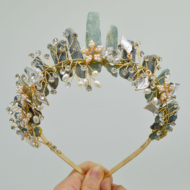 Olivenorma Handmade Flower Headband Natural Crystal Crown - Kyanite&Gold Wire Flower - image 8