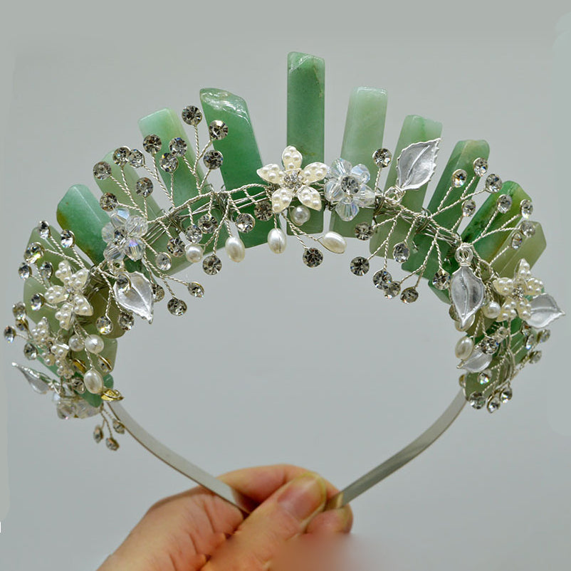 Olivenorma Handmade Flower Headband Natural Crystal Crown - Green Aventurine&Silver Wire Flower - image 12