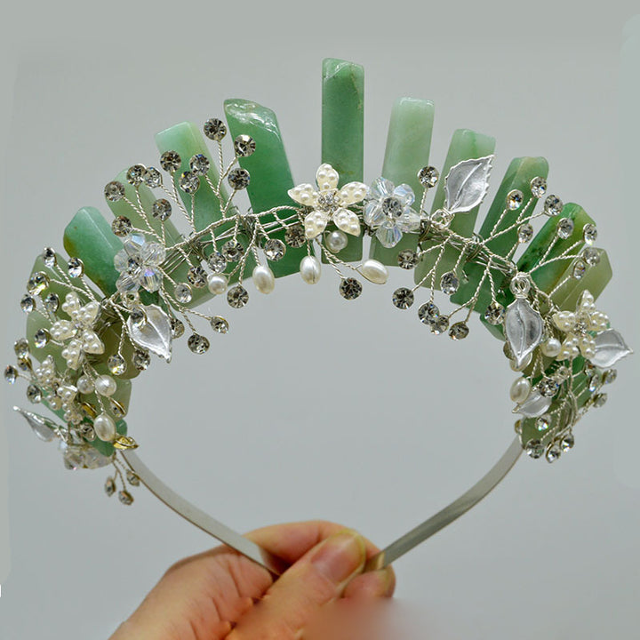 Olivenorma Handmade Flower Headband Natural Crystal Crown - Green Aventurine&Silver Wire Flower - image 12
