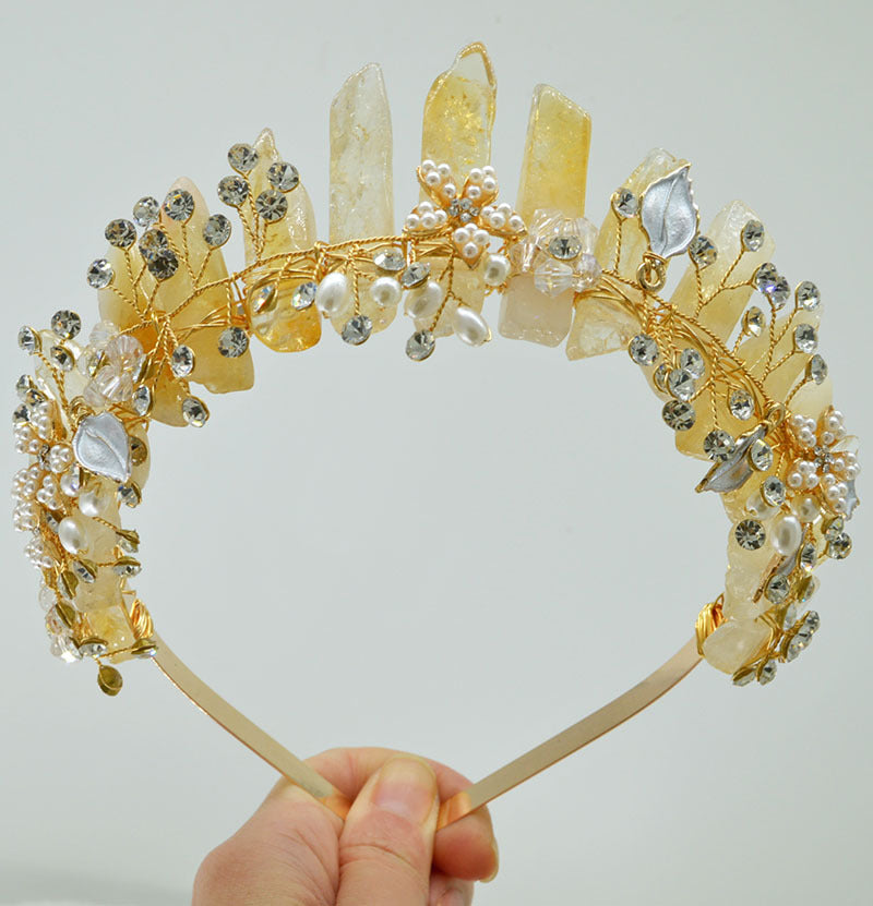 Olivenorma Handmade Flower Headband Natural Crystal Crown - Citrine&Gold Wire Flower - image 17