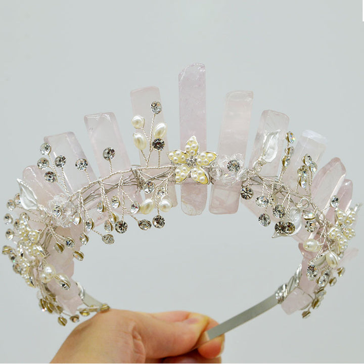 Olivenorma Handmade Flower Headband Natural Crystal Crown - Rose Quartz&Silver Wire Flower - image 2