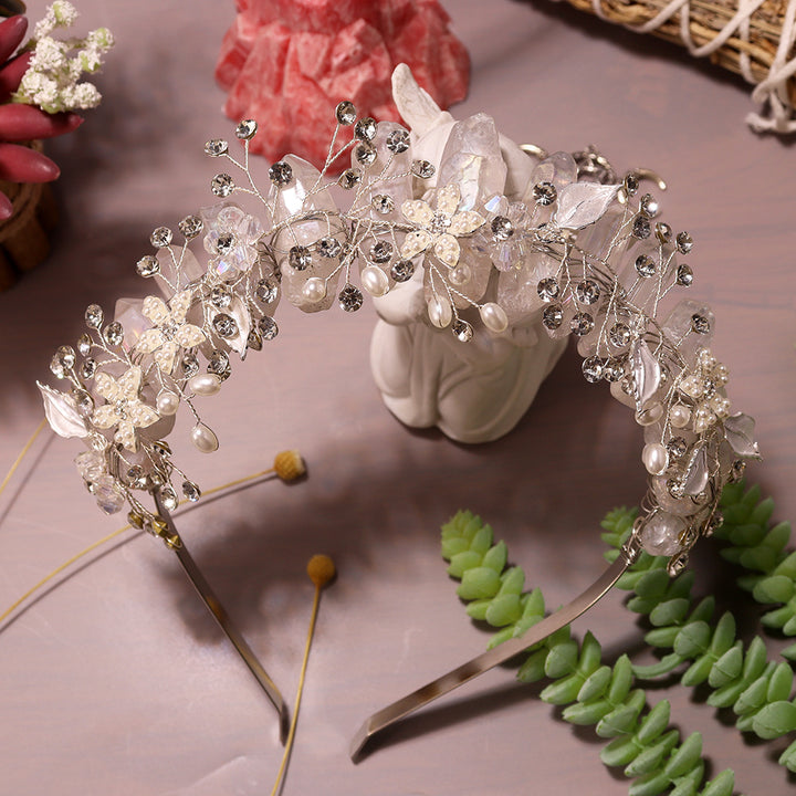 Olivenorma Handmade Flower Headband Natural Crystal Crown - Clear Quartz&Silver Wire Flower - image 26