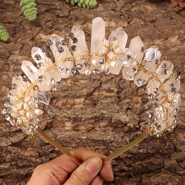 Olivenorma Handmade Flower Headband Natural Crystal Crown - Clear Quartz&Gold Wire Flower - image 25