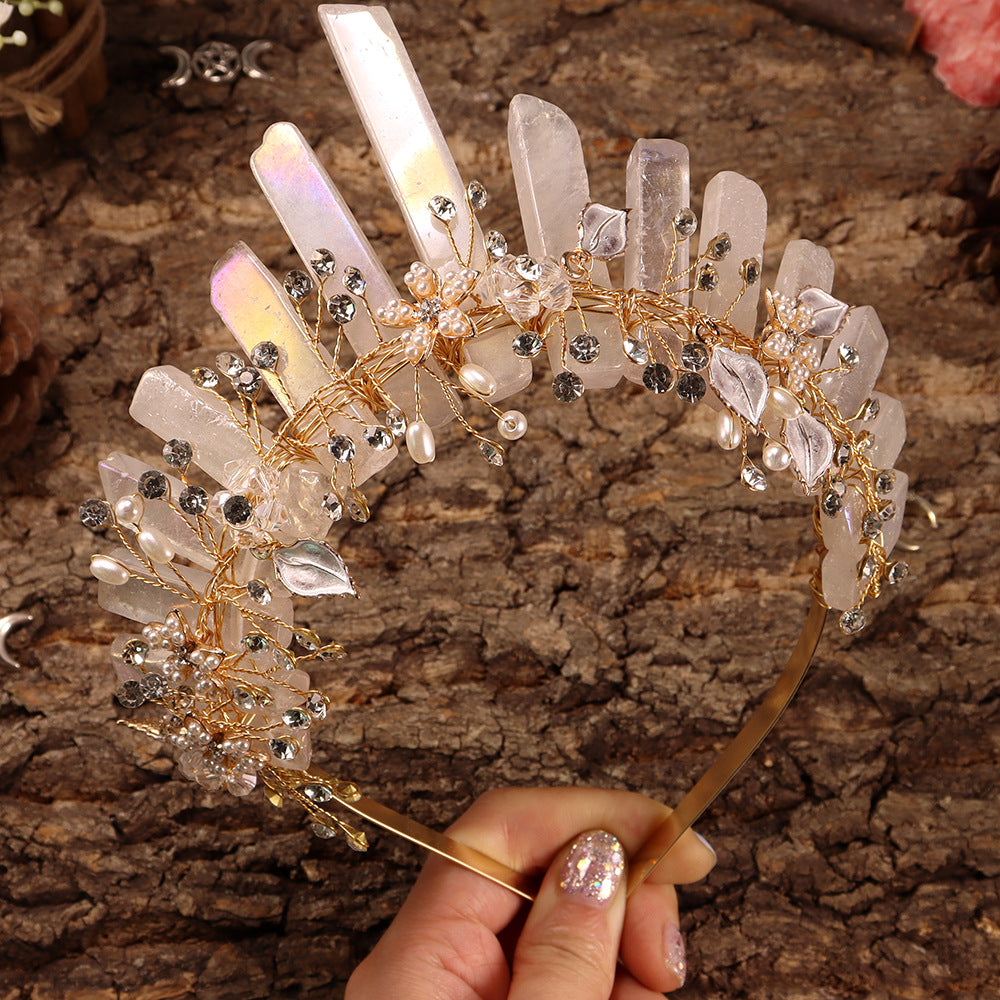 Olivenorma Handmade Flower Headband Natural Crystal Crown - Electroplated White Crystal - image 38